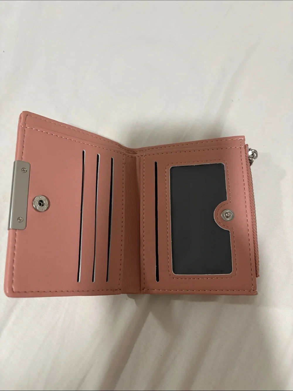 Chic Coral Trifold Wallet with Silver Accent